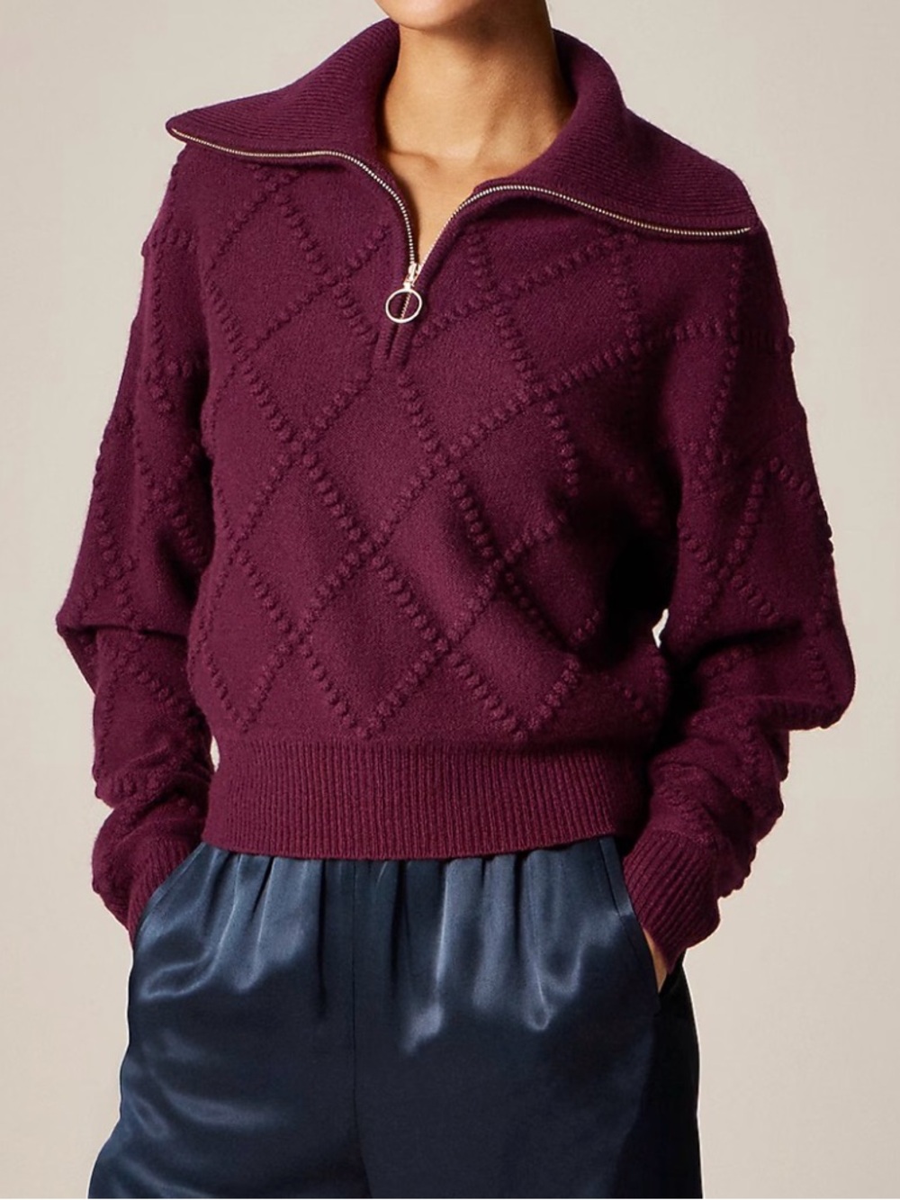 J.Crew Popcorn-stitch quarter-zip sweater in vintage wool NWT Size XS